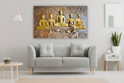 infinity interiors Lord Buddha 3D Wall Stickers, PVC Self Adhesive Vinyl Wall Poster for Living Room, Hall, Play Room, Bedroom, Kitchen, Office Digital Reprint 24 inch x 36 inch Painting