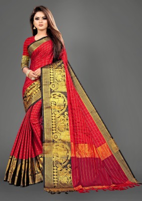 pragati creation Printed Fashion Cotton Silk Saree(Red)