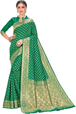 Sariya Woven Kanjivaram Silk Blend, Jacquard Saree(Green)