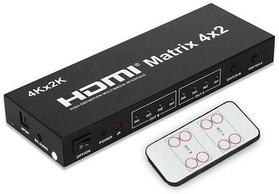 techut 4x2 HDMI Matrix switch Support ARC/MHL/4Kx2K3D HDMI 4 in 2 Switch Media Streaming Device(Black, White)