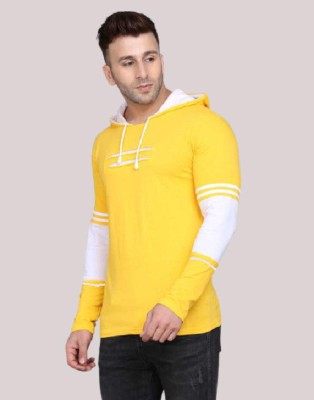 HYDEY Colorblock Men Hooded Neck White, Yellow T-Shirt