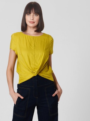 VERO MODA Casual Short Sleeve Solid Women Yellow Top