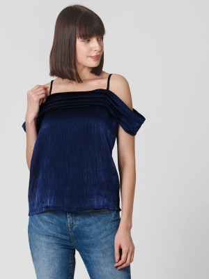 VERO MODA Casual Sleeveless Solid Women Blue Top