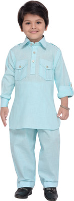 AJ Dezines Boys Festive & Party Pathani Suit Set(Light Blue Pack of 1)