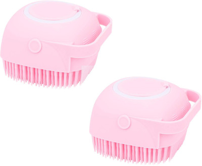 Adhvik Set Of 2 Pcs Multicolor Silicone Soft Cleaning Bath Body Brush with Shampoo Dispenser Skin Massage Brush