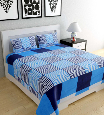 Sumit Fab 260 TC Polycotton Double Checkered Flat Bedsheet(Pack of 1, Blue)