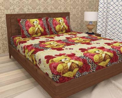 PIYU SHINE 104 TC Microfiber Double 3D Printed Flat Bedsheet(Pack of 1, Multicolor)