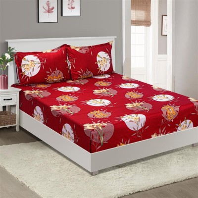 SWAYAM 250 TC Cotton Double Printed Fitted (Elastic) Bedsheet(Pack of 1, Red,Yellow)