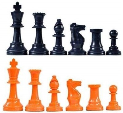 Spocco ™Strong Solid Complete Set of 32 Plastic Chess Pieces,- (Black and Orange) Board Game Accessories