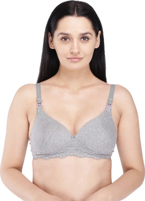 Anoma Women's Cotton Non-Wired Padded Full Coverage T-Shirt Nursing /Maternity Bra Women Maternity/Nursing Lightly Padded Bra(Grey)