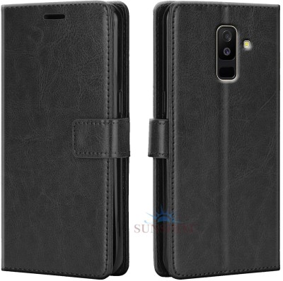 SUNSHINE Flip Cover for samsung galaxy j8| Inside TPU with Card Pockets | Wallet Stand | Magnetic Closure(Black, Hard Case)