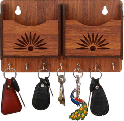 CAPIO ART 2 Mobile Stand WITH KEY Wood Key Holder(7 Hooks, Brown)