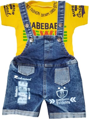 LITTLE PANDA Baby Boys & Baby Girls Casual Dungaree T-shirt(Yellow)