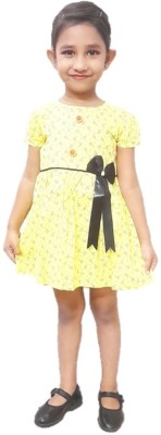 IYA Midi/Knee Length Casual Dress(Yellow, Short Sleeve)