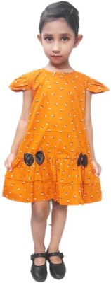 IYA Midi/Knee Length Casual Dress(Orange, Short Sleeve)