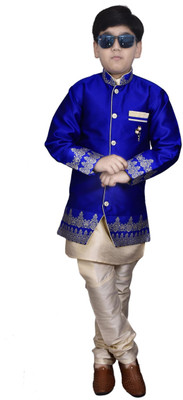 fab fashions Boys Festive & Party Kurta, Waistcoat and Pyjama Set(Dark Blue Pack of 1)
