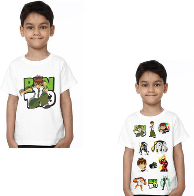 Ser Ak Boys Graphic Print Cotton Blend Regular T Shirt(White, Pack of 2)