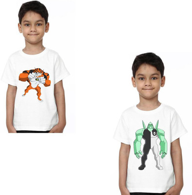 Ser Ak Boys & Girls Graphic Print Cotton Blend Regular T Shirt(White, Pack of 2)