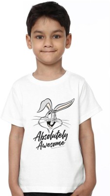 Ser Ak Boys Typography, Printed Cotton Blend Regular T Shirt(White, Pack of 1)