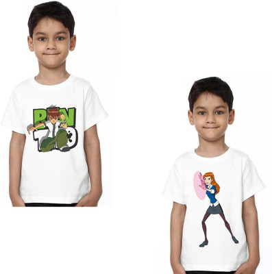 Ser Ak Boys Graphic Print Cotton Blend Regular T Shirt(White, Pack of 2)