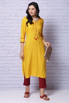 RANGRITI Women Printed Straight Kurta(Yellow)