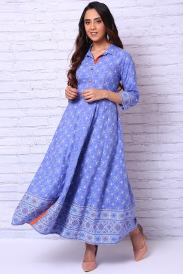 RANGRITI Women Printed Anarkali Kurta(Blue)