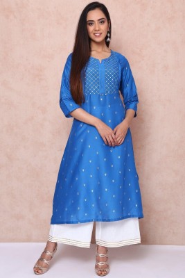 RANGRITI Women Printed Asymmetric Kurta(Blue)