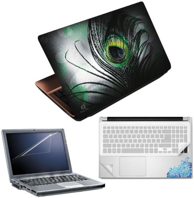 FineArts Black Feather 4 in 1 Laptop Skin Pack with Screen Guard, Key Protector and Palmrest Skin Combo Set(Multicolor)