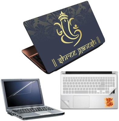 FineArts Lord Ganesh H039 4 in 1 Laptop Skin Pack with Screen Guard, Key Protector and Palmrest Skin Combo Set(Multicolor)