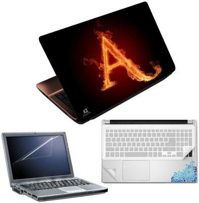 FineArts Letter A Fire 4 in 1 Laptop Skin Pack with Screen Guard, Key Protector and Palmrest Skin Combo Set(Multicolor)