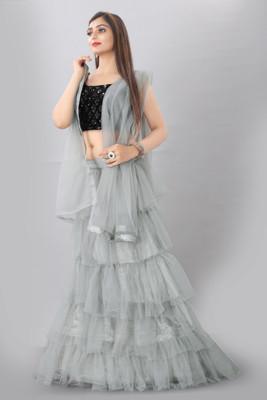 Arvika Embellished, Self Design Semi Stitched Lehenga Choli(Grey)