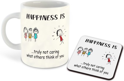 whats your kick Happiness is Truly Not Coming What Others Think of You Printed White Inner Colour Ceramic Coffee With Coaster | Drink | Milk Cup - Best Gift | Happiness, (Multi 4) Ceramic Coffee Mug(325 ml, Pack of 2)