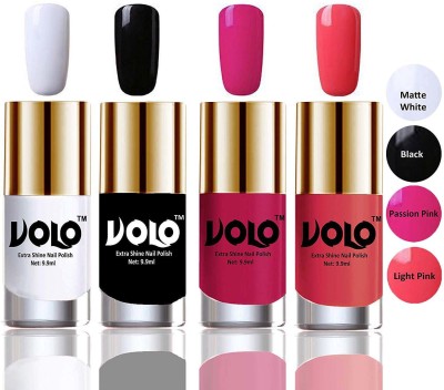 Volo Luxurious Collection Glossy High Shine Nail Polish Combo Set Matte White,Black,Passion Pink,Light Pink Matte White, Black, Passion Pink, Light Pink(Pack of 4)