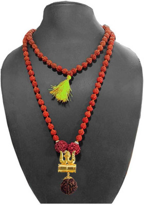 Green Spiritual Rudraksh Mala 5 Mukhi Rudraksh 8MM (108 Beads) Gold-plated Plated Wood Chain