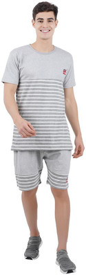 GOKUL FASHION Men Striped Grey Top & Shorts Set