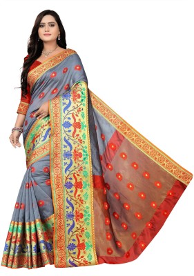 ecolors fab Woven Kanjivaram Jacquard, Art Silk Saree(Grey)