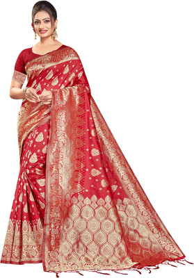 panchaamrit Woven Banarasi Silk Blend Saree(Red)