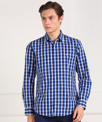 Peter England University Men Checkered Casual Blue Shirt