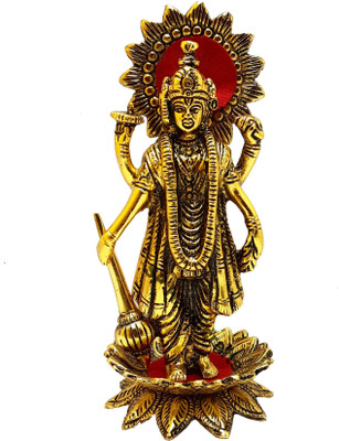 HandiKraft Creations Golden elegent Antique Finished Lord Vishnu | Shri Maha Vishnu Idol Decorative Showpiece  -  20 cm(Aluminium, Cast Iron, Gold)