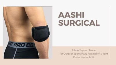 AASH ISURGICAL Elbow Support Guard Elbow Brace Tennis Support (Free Size) Black Elbow Support(Black)