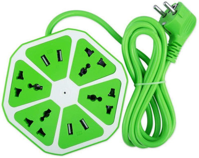 TrustShip ™ Hexagon Extension Board 1.8M Cable Multi Switched Socket With 4 USB Ports( 2 Amp Each) And 4 Socket 3 Pin Charging Station for Home & Office 4 Socket Extension Boards 4  Socket Extension Boards(Green, 1.8 m, With USB Port)