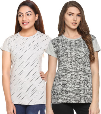 SHAUN Printed Women Round Neck Grey T-Shirt