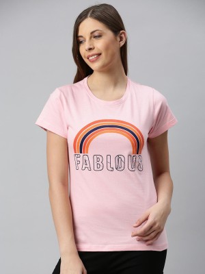 Kryptic Printed Women Round Neck Pink T-Shirt