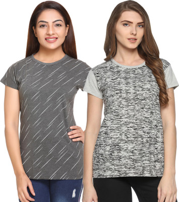 SHAUN Printed Women Round Neck Grey T-Shirt