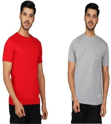 Vastr Solid Men Round Neck Red, Grey T-Shirt