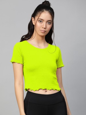 CUTEXT FASHION Casual Short Sleeve Solid Women Light Green Top