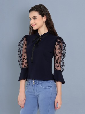 DIMPY GARMENTS Casual Solid Women Dark Blue Top