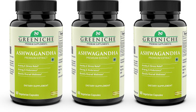 Greeniche Ashwagandha for General Health| Stress Relief | Energy & Strength -60 C(PACK OF 3)(3 x 60 No)