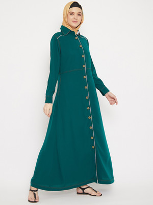 Momin Libas Polyester Solid Abaya(Green)