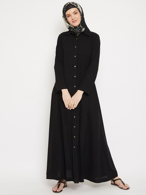 Momin Libas Polyester Solid Abaya(Black)